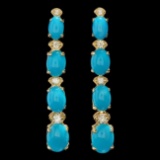 14k Gold 5.50ct Turquoise 0.35ct Diamond Earrings