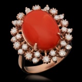 14K Gold 7.63ct Coral & 1.00ct Diamond Ring