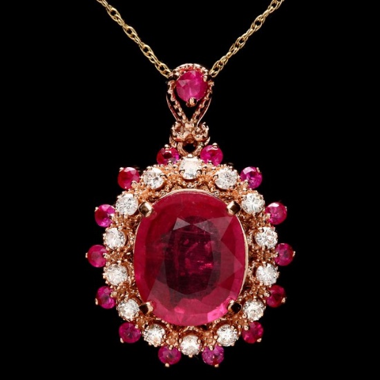 14k Rose Gold 4.6ct Ruby 0.40ct Diamond Pendant