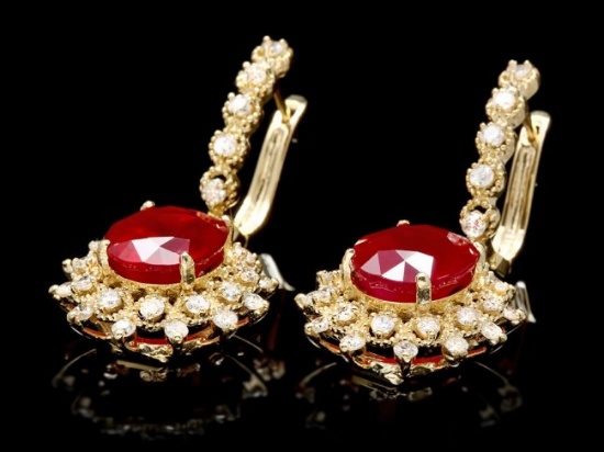 14k Gold 10.00ct Ruby 1.60ct Diamond Earrings