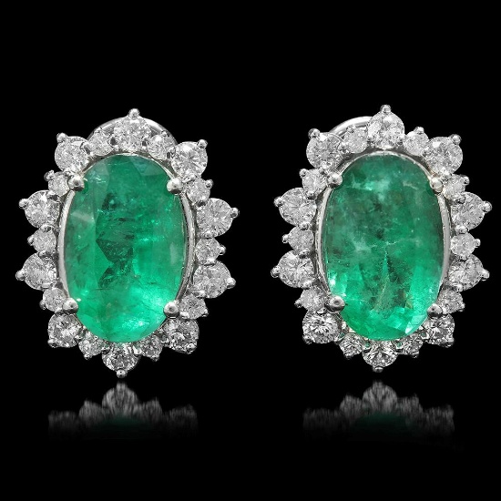 18K Gold 13.64ct Emerald 3.26ct Diamond Earrings