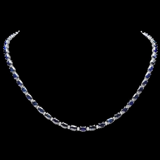 14k Gold 34ct Sapphire 0.90ct Diamond Necklace