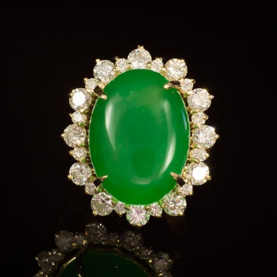 14K Gold 14.26ct Jadeite 2.41ct Diamond Ring