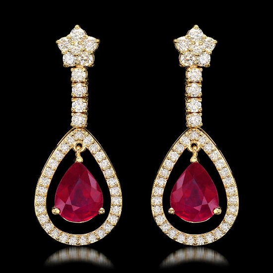 14k Yellow Gold 9.21ct Ruby 2.75ct Diamond Earrings