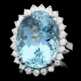 14k Gold 13.50ct Aquamarine 1ct Diamond Ring