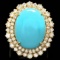 14k Gold 12.00ct Turquoise 2.05ct Diamond Ring