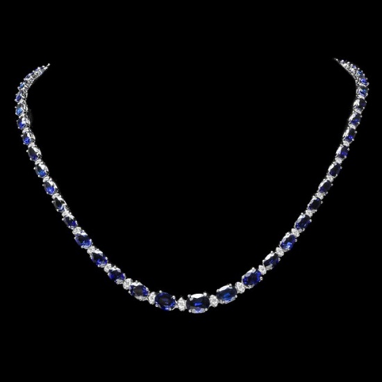 14k Gold 37.00ct Sapphire 1.60ct Diamond Necklace