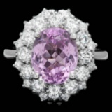 14k White Gold 4.50ct Kunzite 1.60ct Diamond Ring