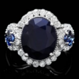 14k White Gold 6.5ct Sapphire 0.90ct Diamond Ring