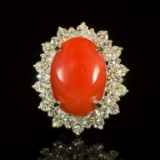 14K Gold 8.69ct Coral 2.98ct Diamond Ring