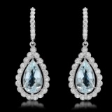 14k Gold 7.68ct Aquamarine 1.65ct Diamond Earrings