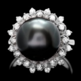 14k White Gold 12mm Pearl 0.50ct Diamond Ring