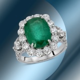 14K Gold 5.50cts Emerald & 2.68cts Diamond Ring