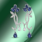 14K Gold 10.63cts Sapphire & 1.76cts Diamond Earrings