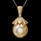 14k Yellow Gold 16mm Pearl 1.30ct Diamond Pendant