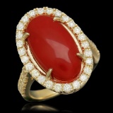 14K Gold 6.08ct Coral 0.94ct Diamond Ring