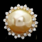 14k Gold 14 X 14mm Pearl 0.90ct Diamond Ring