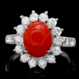 14k White Gold 2.50ct Coral 1.10ct Diamond Ring