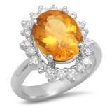 14K Gold 4.07ct Yellow Beryl 1.00cts Diamond Ring