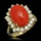 14K Gold 5.50ct Coral 1.06ct Diamond Ring