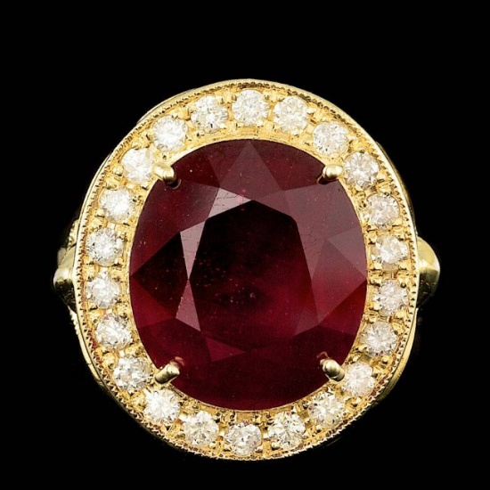 14k Yellow Gold 12.00ct Ruby 0.95ct Diamond Ring