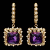 14k Gold 11.50ct Amethyst 1.70ct Diamond Earrings