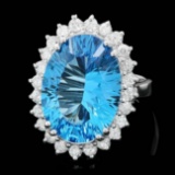 14k White Gold 11.5ct Topaz 1.10ct Diamond Ring