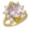 14K Gold 3.61ct Kunzite 0.86ct Sapphire 1.36ct Diamond Ring