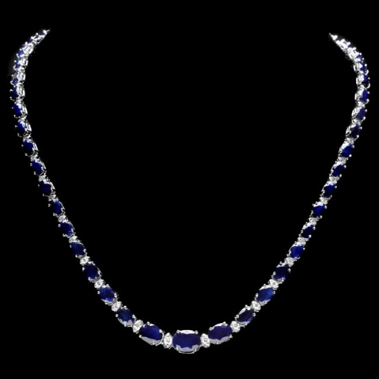 14k Gold 30ct Sapphire 1.35ct Diamond Necklace
