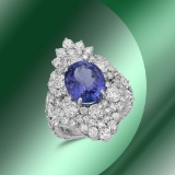 14K Gold 4.48cts Tanzanite 0.82cts Sapphire & 4.48cts Diamond Ring