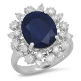 14K Gold 6.16ct Sapphire 1.00cts Diamond Ring