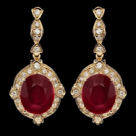 14k Gold 22.50ct Ruby 1.70ct Diamond Earrings