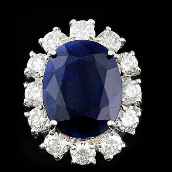 14k Gold 8.50ct Sapphire 2.30ct Diamond Ring