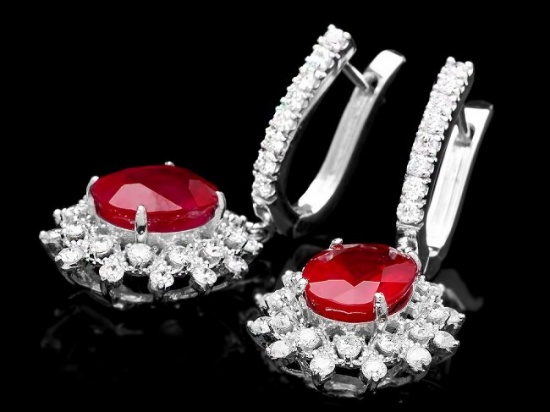 14k White Gold 7.6ct Ruby 1.70ct Diamond Earrings