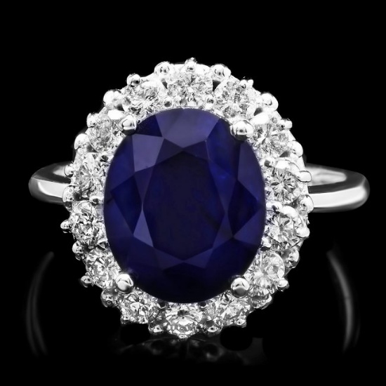 14k Gold 5.00ct Sapphire 1.00ct Diamond Ring