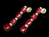 14k Gold 8.50ct Ruby 0.25ct Diamond Earrings