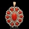 14K Yellow Gold 15.72ct Coral 5.48ct Diamond Pendant