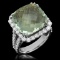 14K Gold 11.49ct Praseolite Quartz 1.50ct Diamond Ring