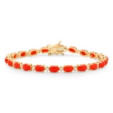 14K Gold 10.66ct Coral 0.48cts Diamond Bracelet