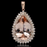 14K Gold 22.68ct Morganite 3.55ct Diamond Pendant