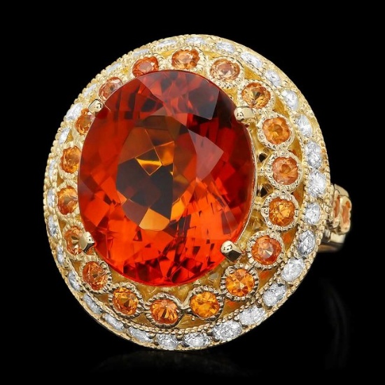 14k Gold 10.00ct Citrine 1.00ct Diamond Ring