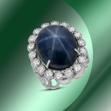 14K Gold 24.77cts Star Sapphire & 1.82cts Diamond Ring