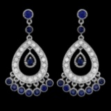 14k Gold 3.00ct Sapphire 1.50ct Diamond Earrings