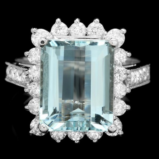 14k Gold 5.00ct Aquamarine 1.15ct Diamond Ring