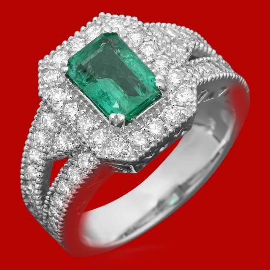 14k Gold 1.17ct Emerald 1.15ct Diamond Ring