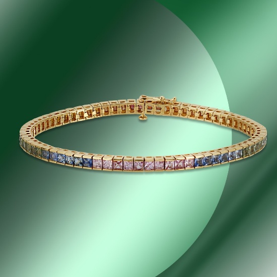 14K Gold 8.80cts Multi-color Sapphire Bracelet
