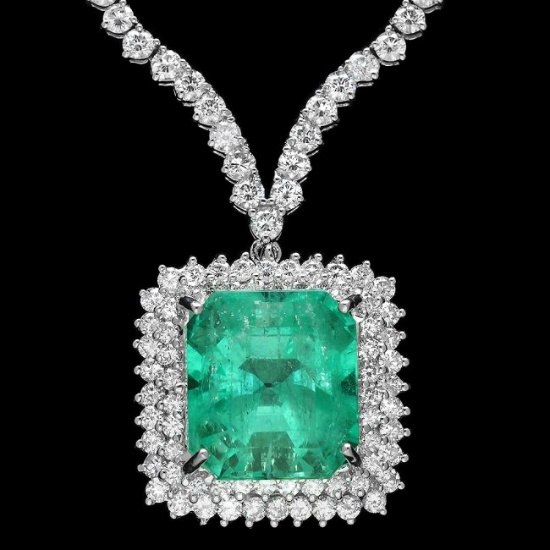 18k Gold 17.00ct Emerald 10.70ct Diamond Necklace
