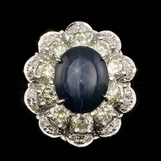 14k White Gold 6.00ct Sapphire 3ct Diamond Ring