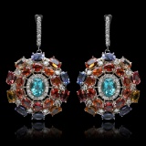 14K White Gold with 3.15cts. Apatite, 26.82cts. Sapphire & 4.87cts.Diamond Earrings