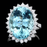 18k Gold 13ct Aquamarine 0.90ct Diamond Ring